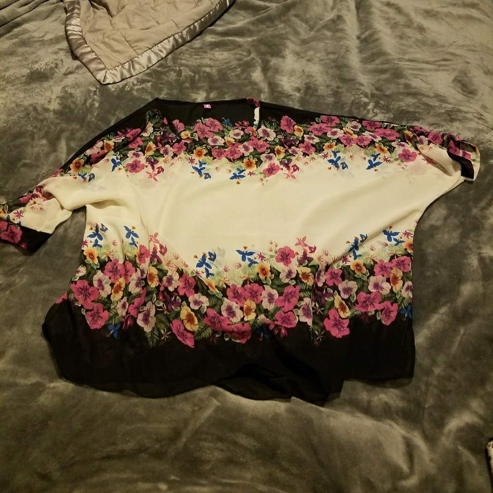 Sheer black, cream & floral top